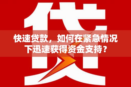 水里快速贷款，如何在紧急情况下迅速获得资金支持？
